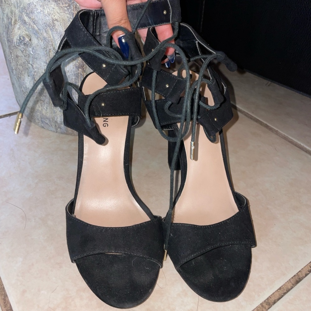 Call it Spring chunky lace-up heel. Black. 8 women